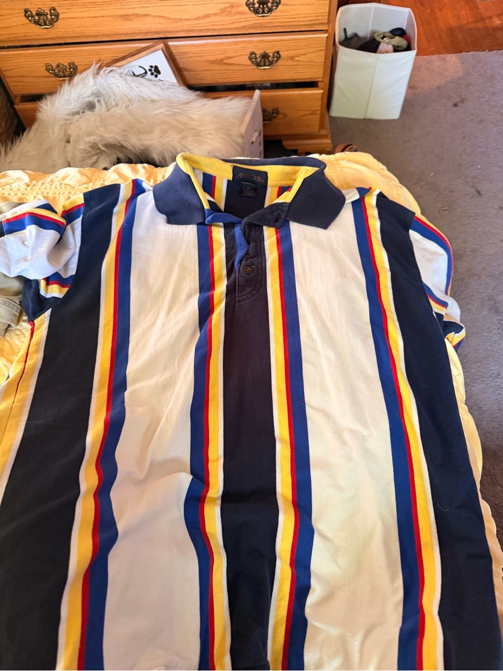 Antigua Men's Navy, Yellow, Red & White Striped Polo